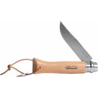 Нож Opinel №8, нержавеющая сталь, рукоять бук с кожаным темляком